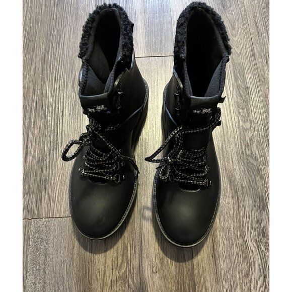Coach Black City Hiker Lace Up Rubber Faux Shearling Ankle Boots size 7 - Picture 1 of 9